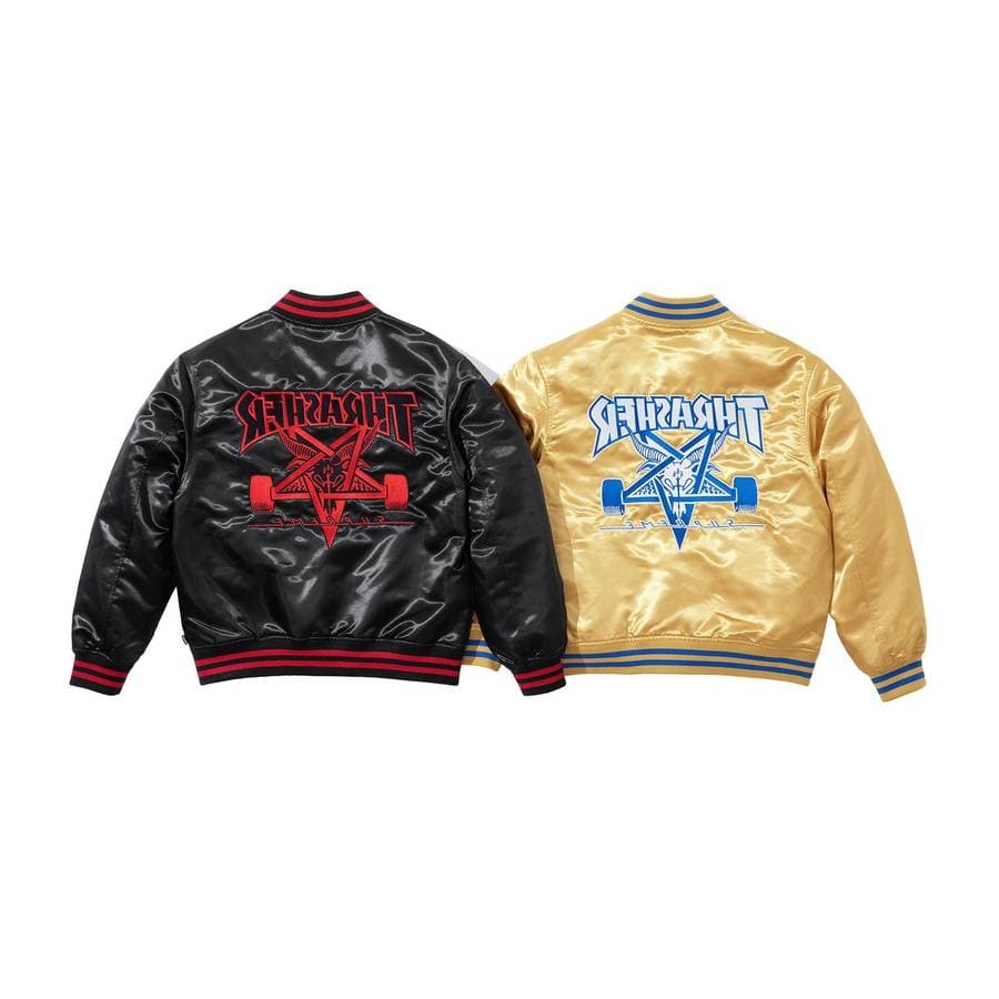 Supreme®/thrasher® Satin Varsity Jacket release photo 1
