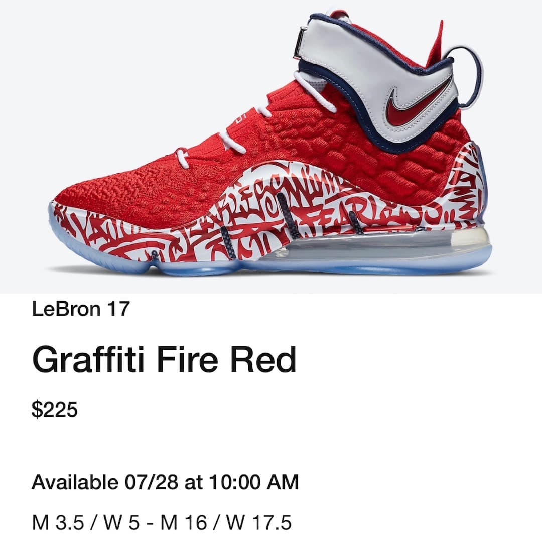 Nike LeBron 17 “Graffiti Fire Red” release photo 1