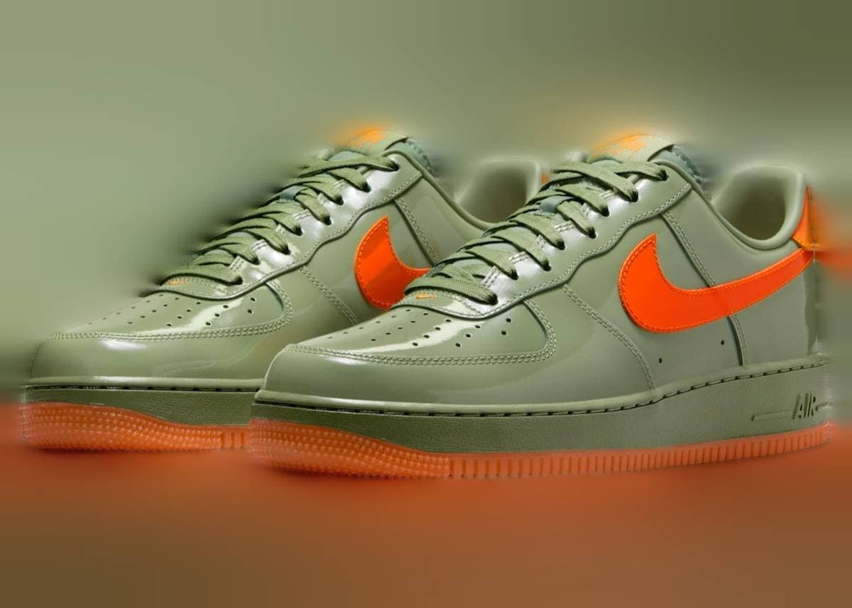 Nike Air Force 1 Low Premium Oil Green / Safety Orange release photo 2