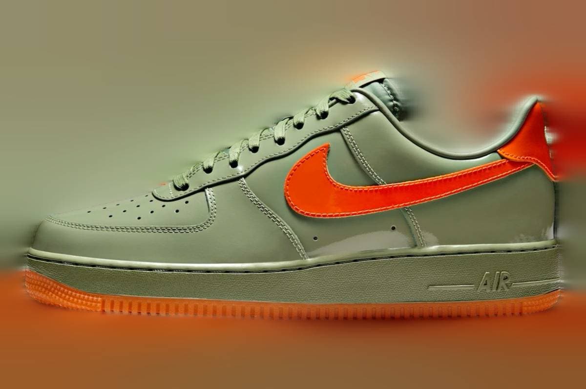 Nike Air Force 1 Low Premium Oil Green / Safety Orange release photo 1