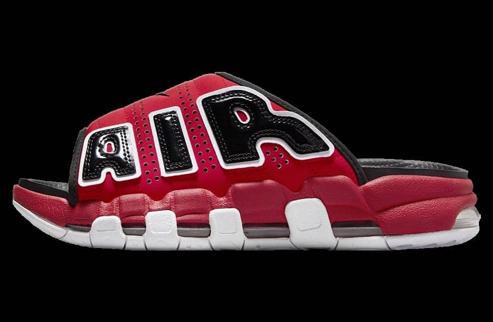 Nike Air More Uptempo Slide Black / Varsity Red Nike release photo