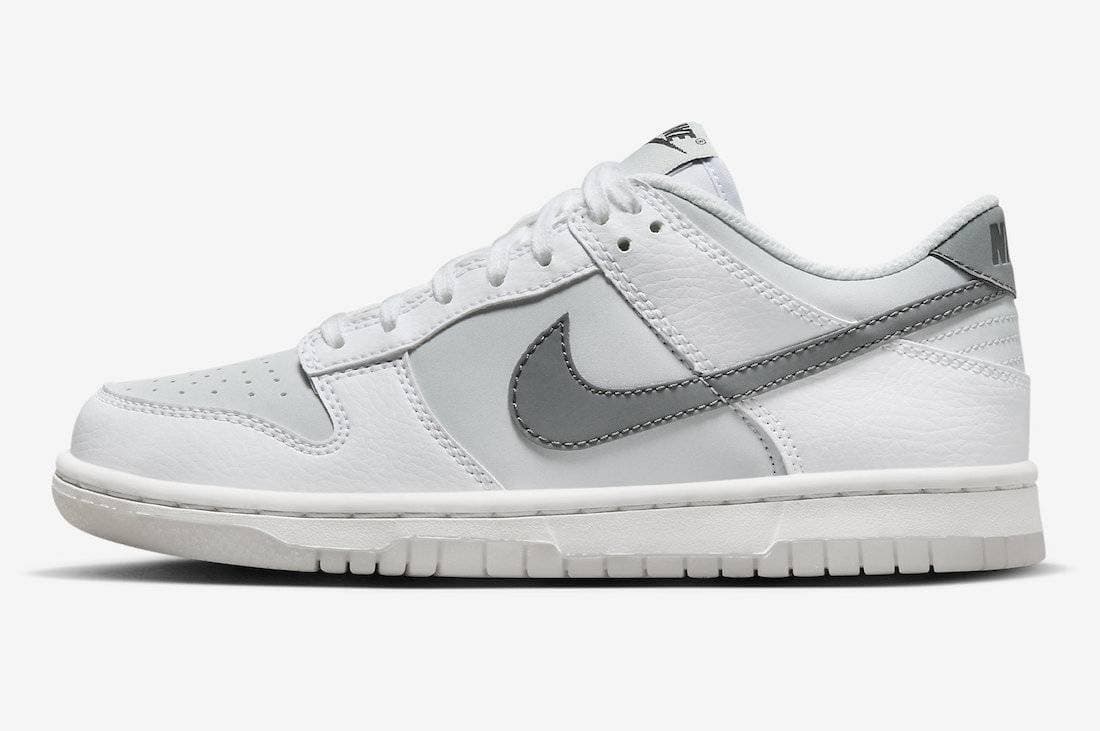 Nike Dunk Low GS Grey White Reflective Swoosh Nike release photo