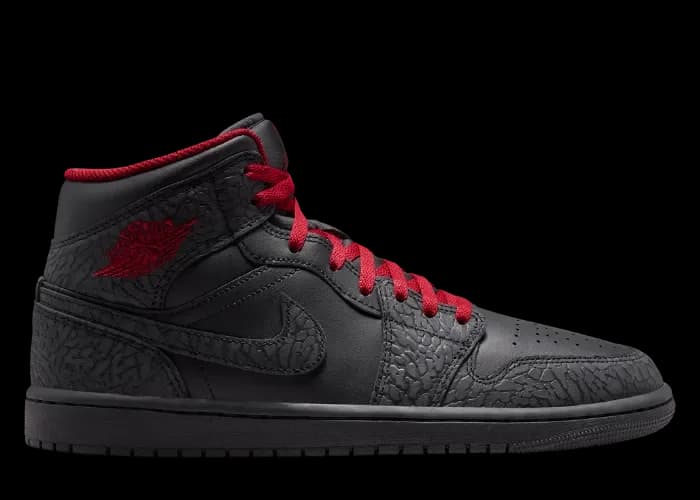 Air Jordan 1 Mid SE Elephant Print Black Tough Red release photo 1
