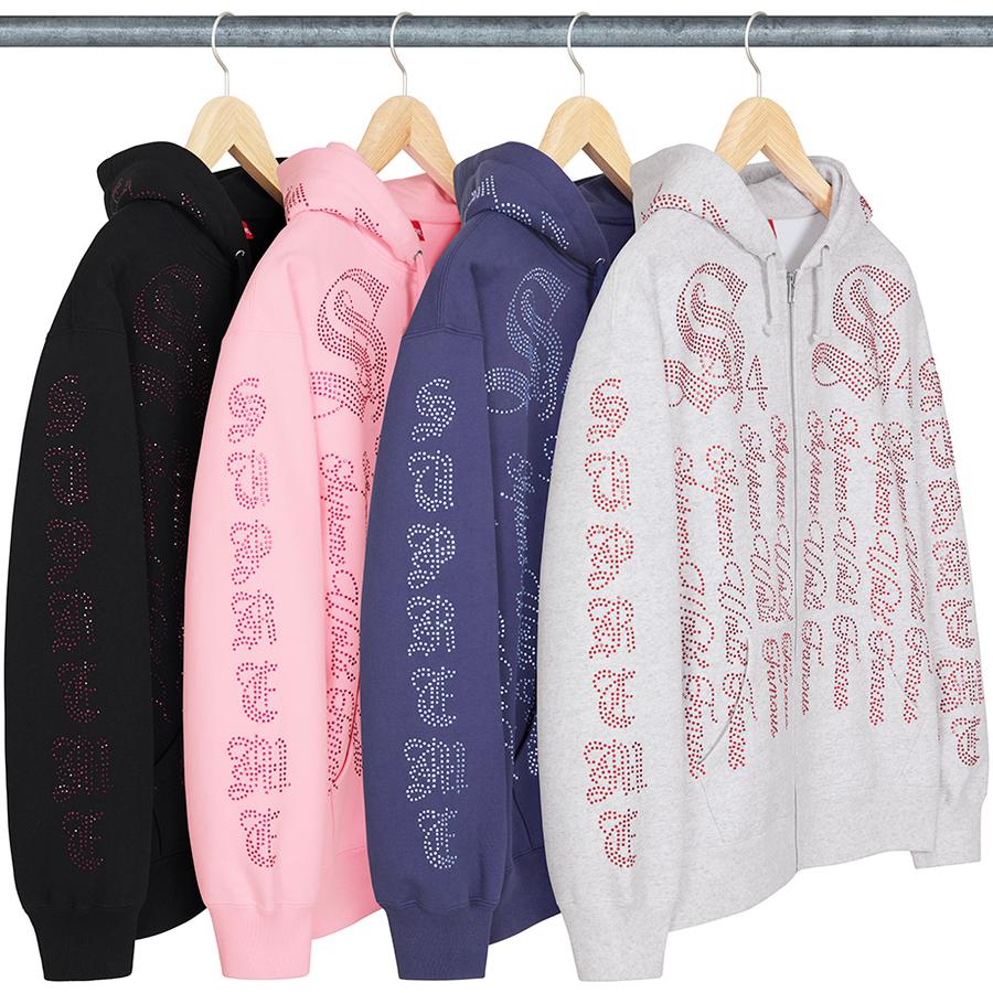 Rhinestone Zip Up Hooded Sweatshirt