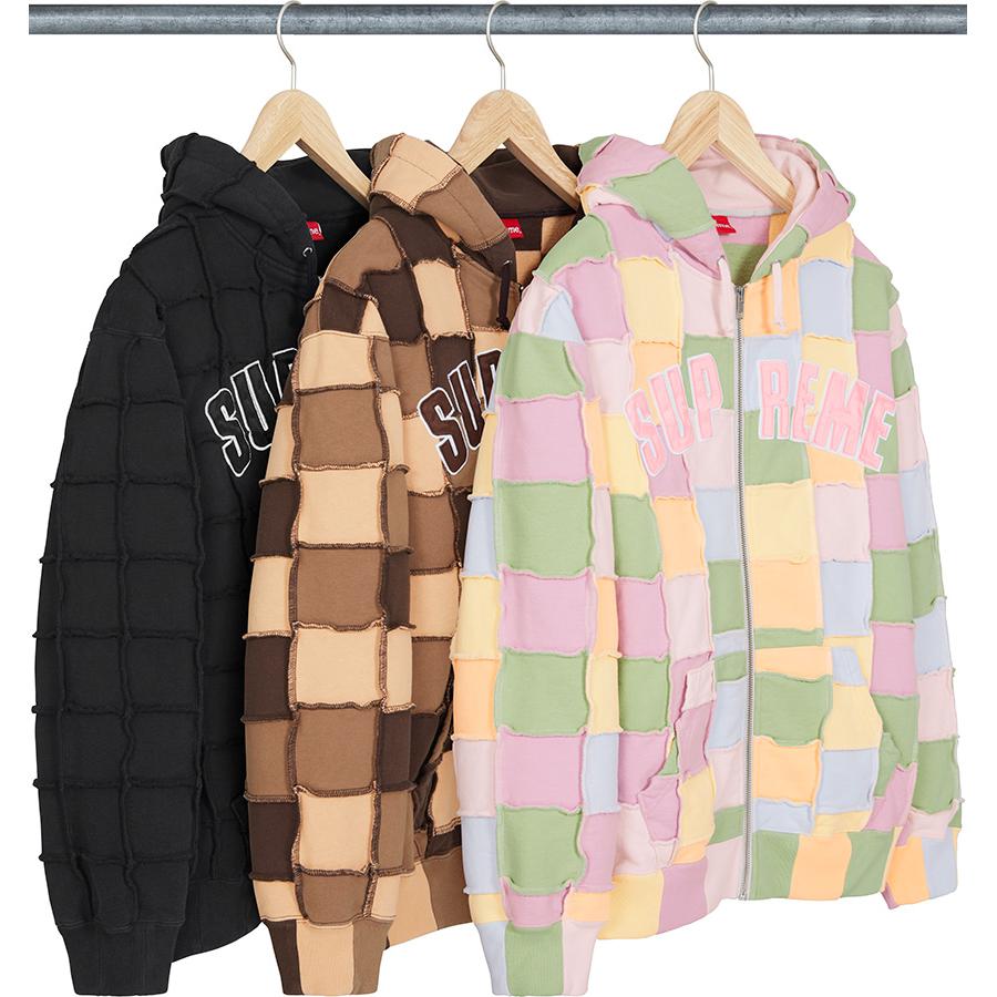 Reverse Patchwork Zip Up Hooded Sweatshirt
