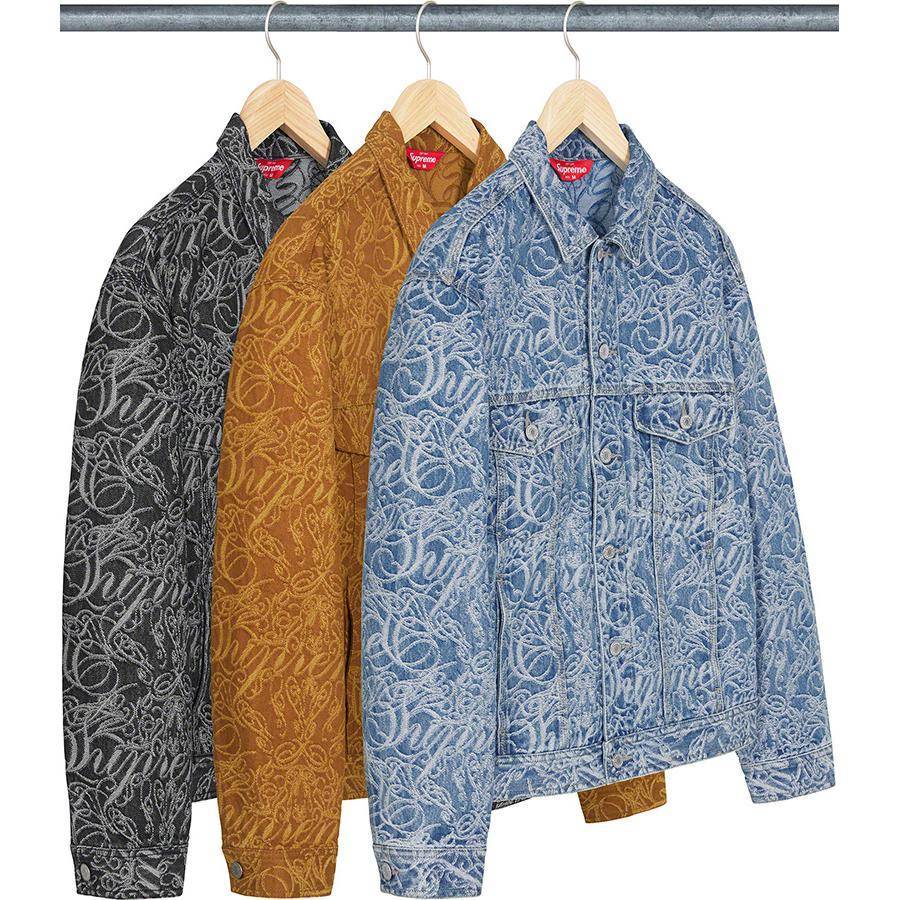 Script Jacquard Denim Trucker Jacket