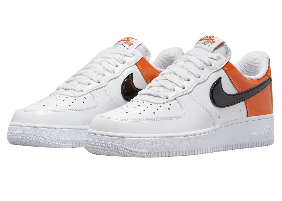 Nike Air Force 1 Low White Black Orange Patent`