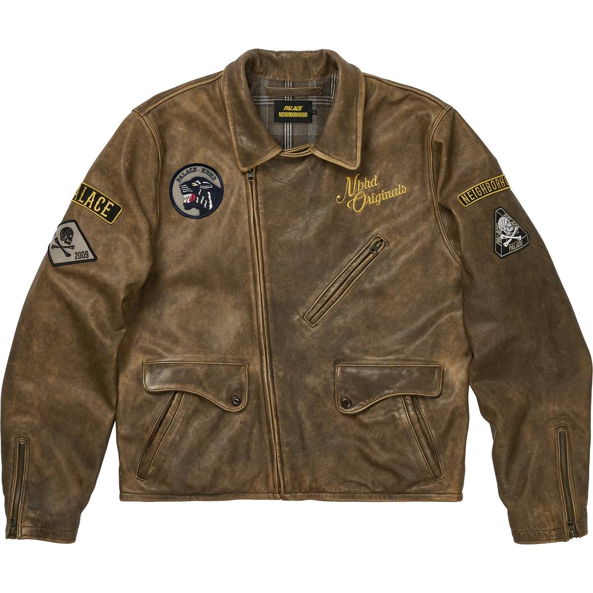 Palace Neighborhood Biker Leather Jacket Brown