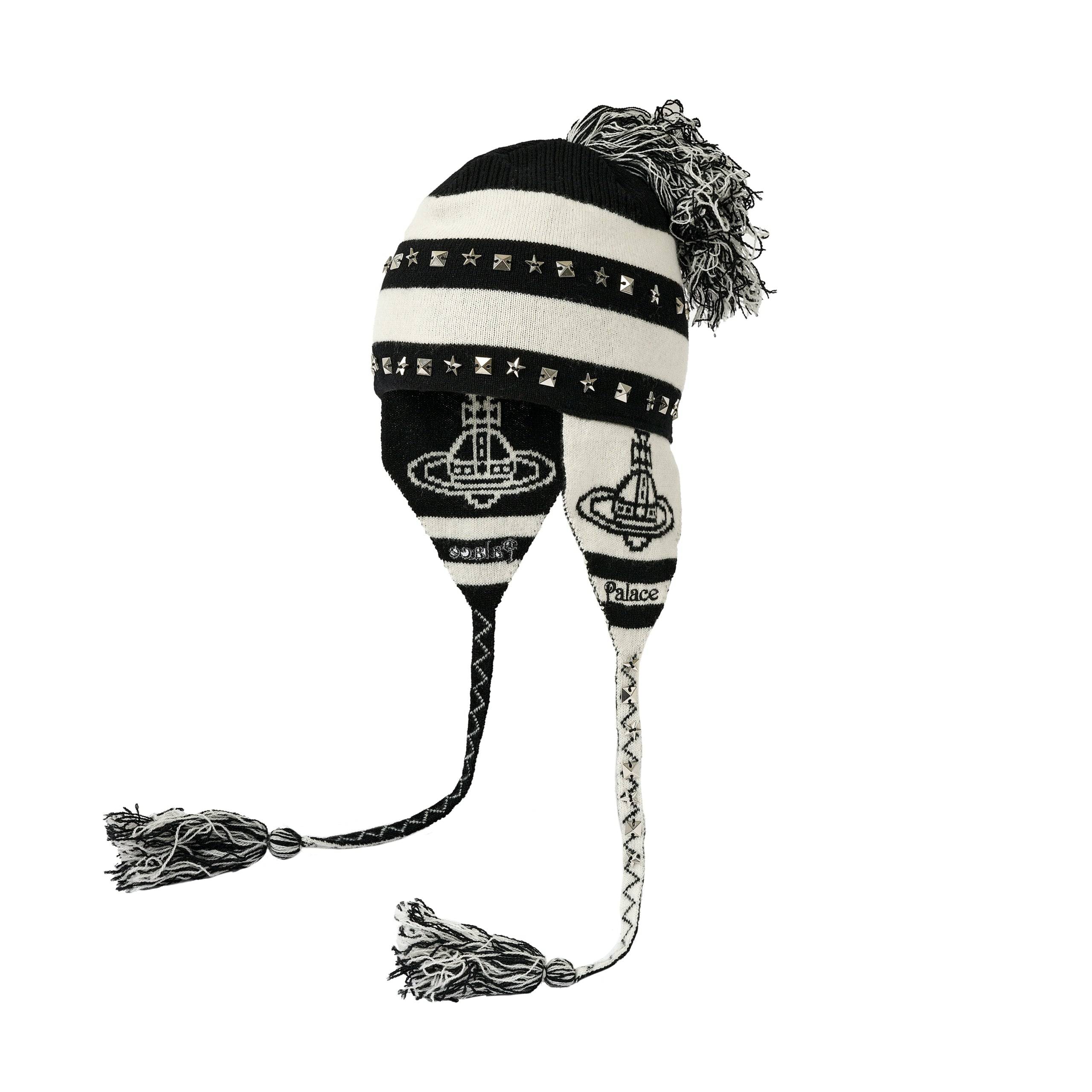 Palace Vivienne Westwood Orb Knit Earflap Beanie Black / White