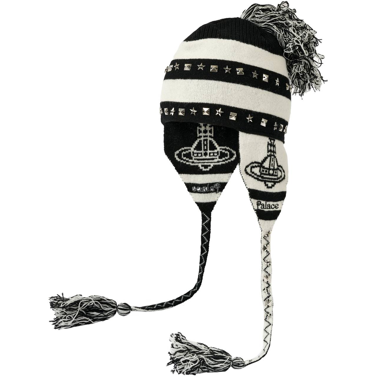 Palace Vivienne Westwood Orb Knit Earflap Beanie Black / White