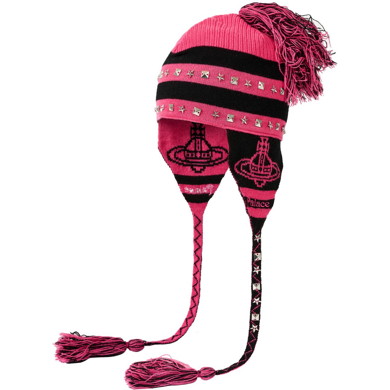 Palace Vivienne Westwood Orb Knit Earflap Beanie Pink / Black