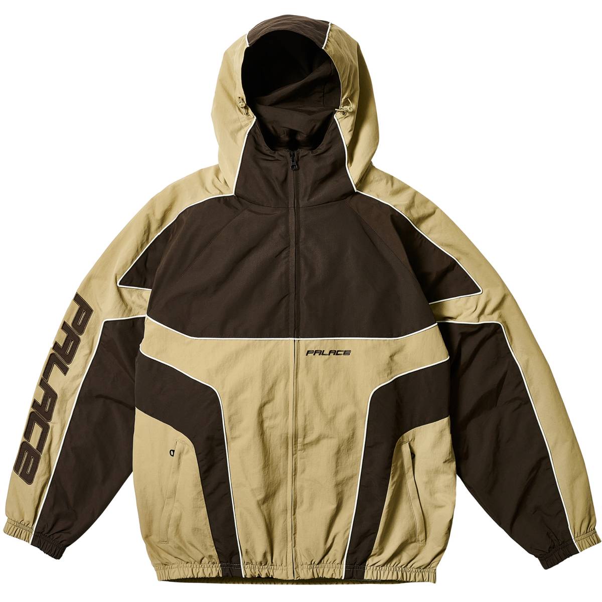 Piped Hooded Shell Jacket Brown