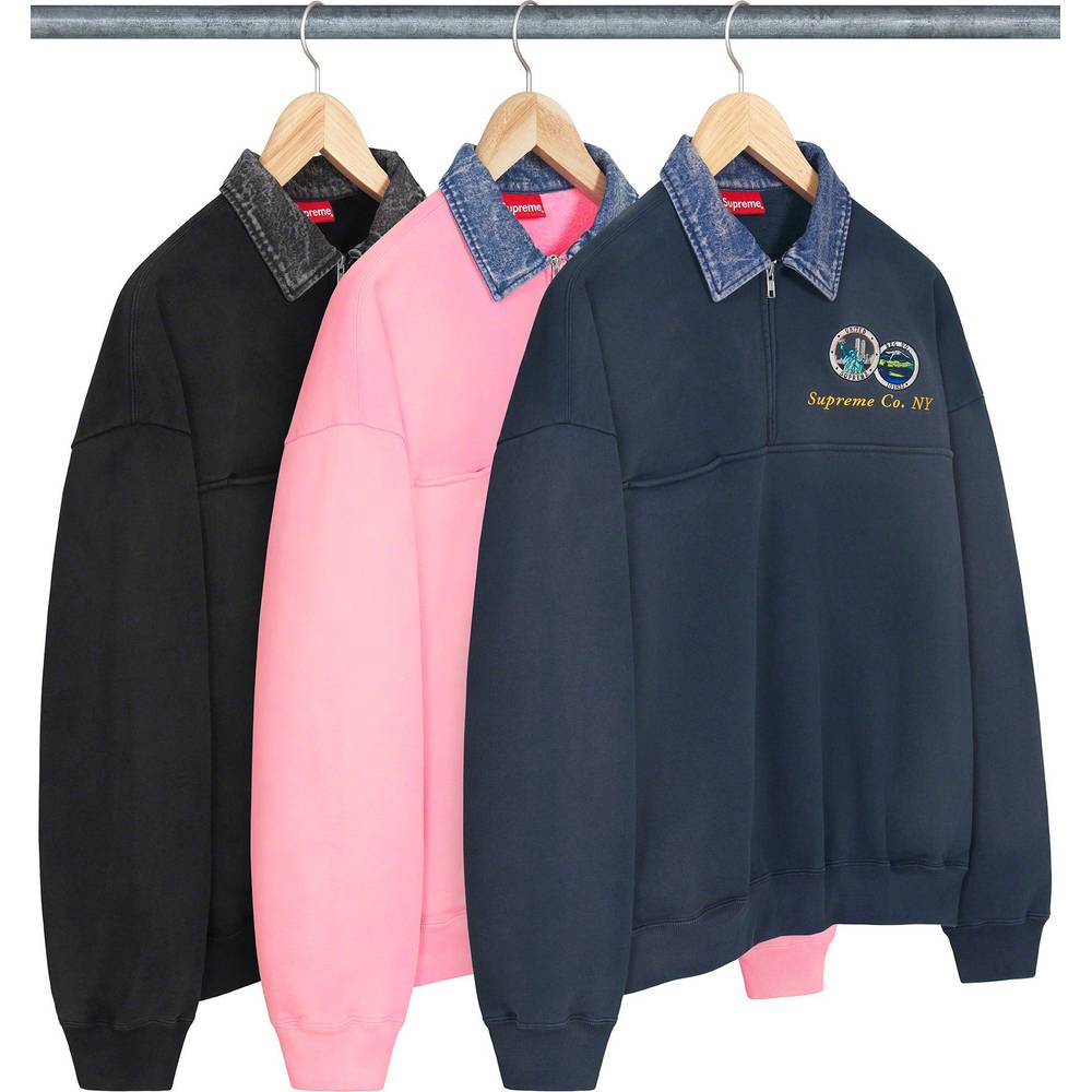 Denim Collar Half Zip Sweatshirt