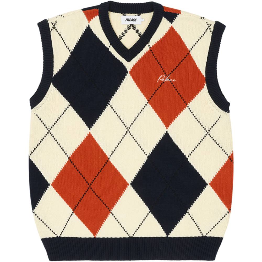 Argyle Knit Vest Navy / Orange